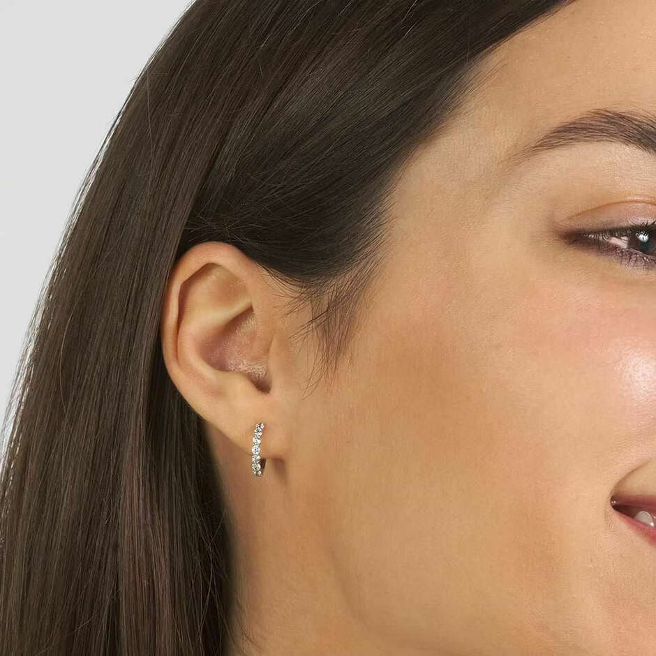 10mm Hoop Earrings in White Gold with White Zircons Stroili