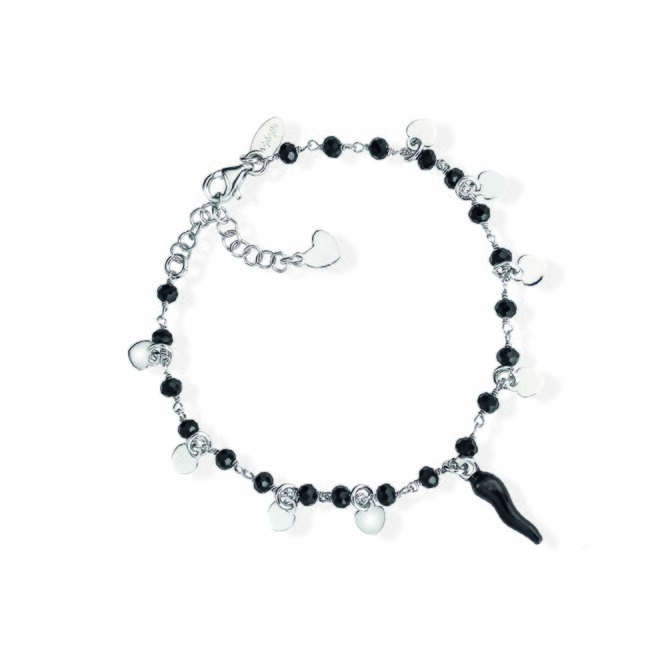 Amen Black Horn Bracelet with Crystals and Hearts