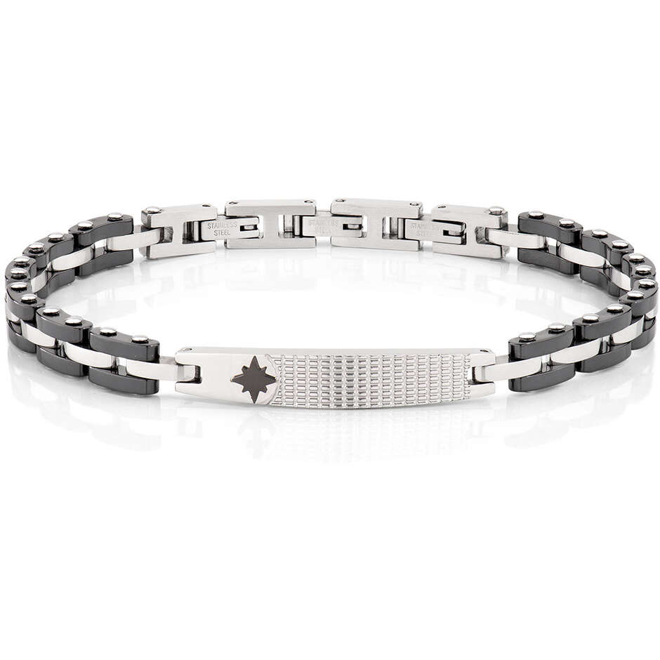 Amen compass rose men's bracelet in steel and black ceramic