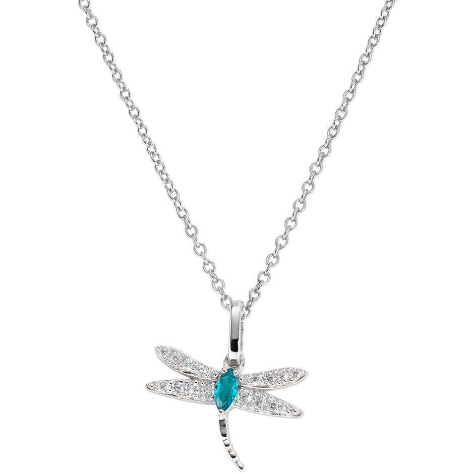 Amen dragonfly necklace in silver with white and blue zircons