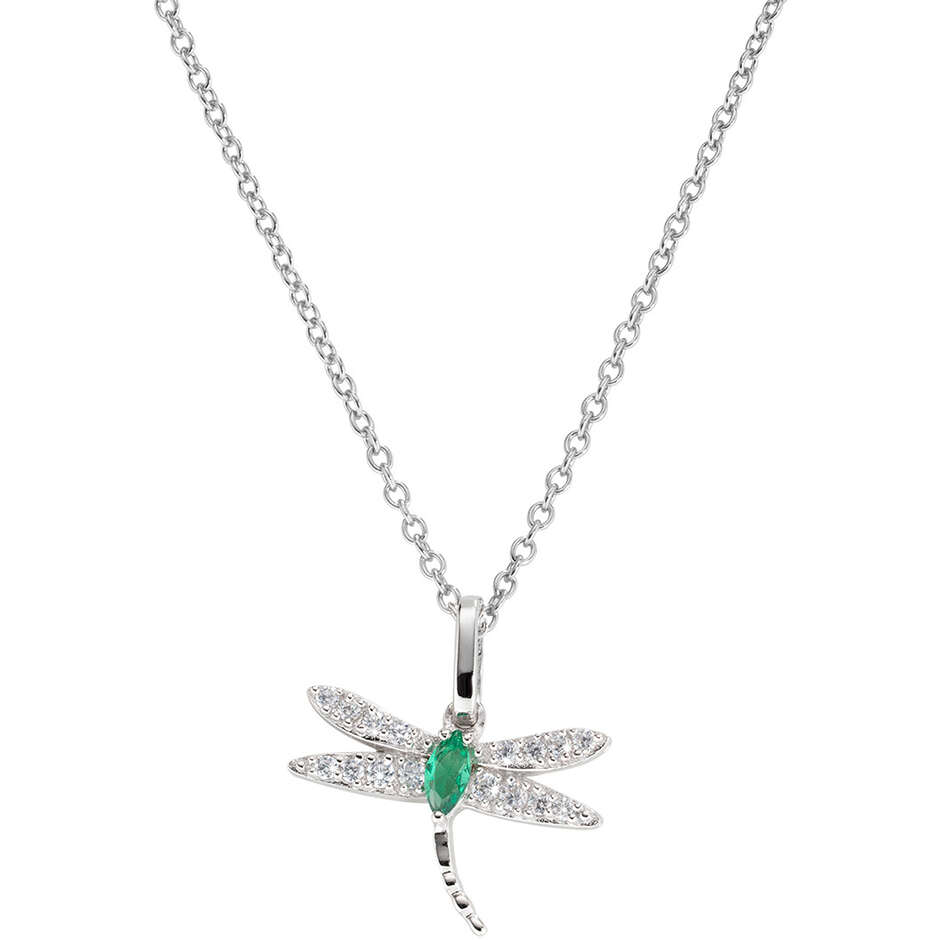 Amen dragonfly necklace in silver with white and green zircons