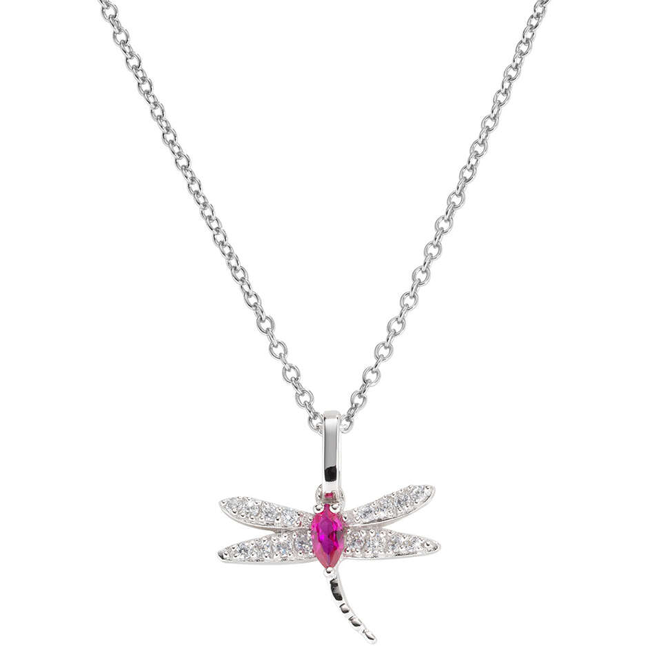 Amen dragonfly necklace in silver with white and red zircons