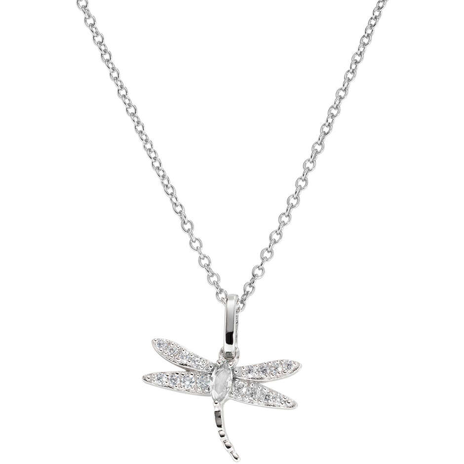 Amen dragonfly necklace in silver with white zircons