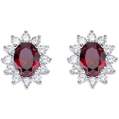 Amen earrings in ruby red and white zircon silver
