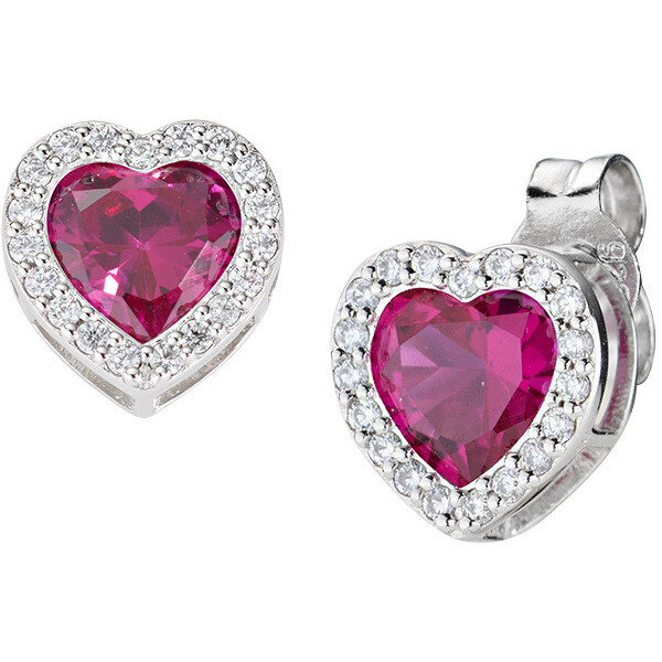 Amen earrings in ruby red heart silver and zircons