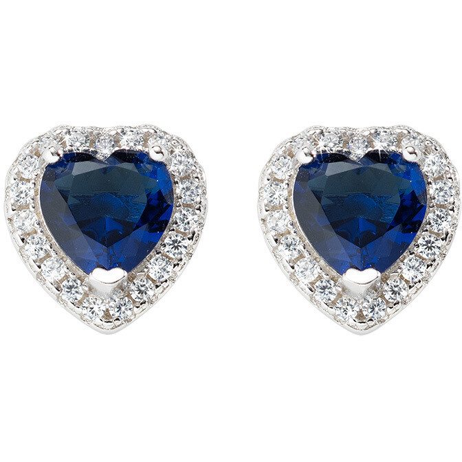 Amen earrings in silver in the shape of a heart and blue zircon
