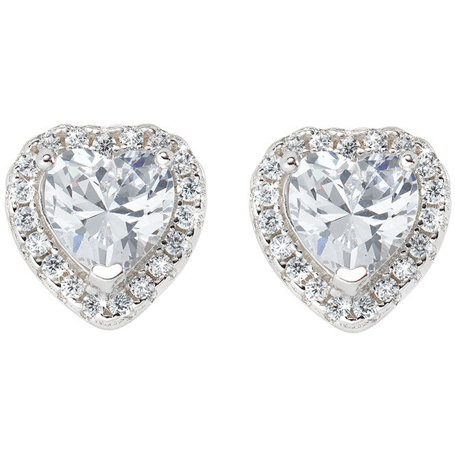 Amen earrings in silver in the shape of a heart and white zircons