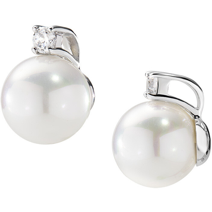 Amen earrings with 10 mm white pearls and zirconia