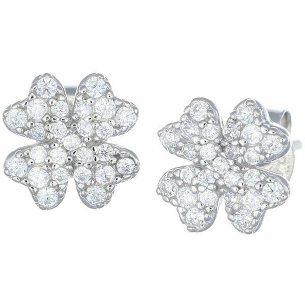 Amen earrings with four-leaf clover logo in silver