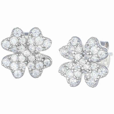 Amen earrings with four-leaf clover logo in silver