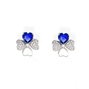 Amen Four Heart Earrings Rhodium and White and Blue Zircons Amen Four Heart Earrings Rhodium and White and Blue Zircons