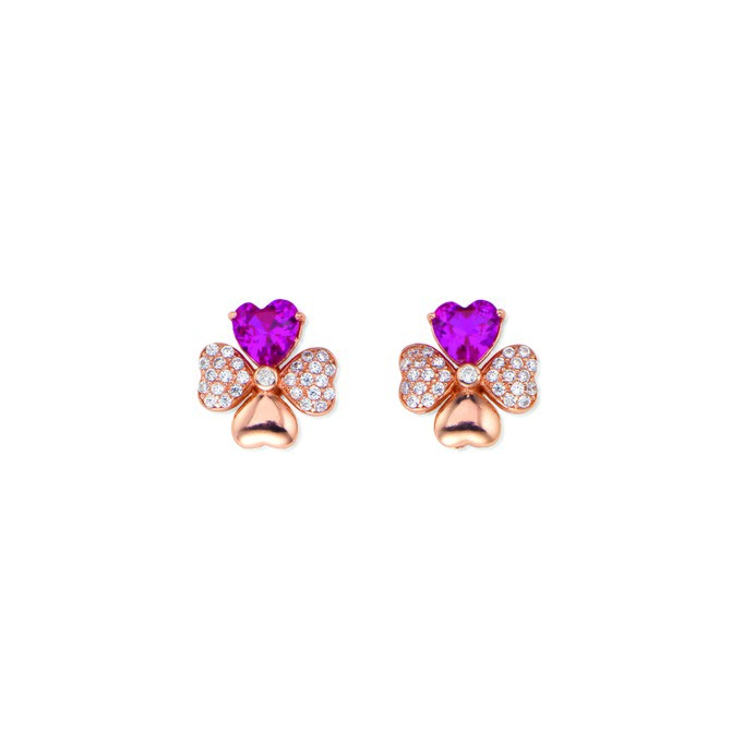 Amen Four Heart Earrings Roses and White Zircons and Ruby