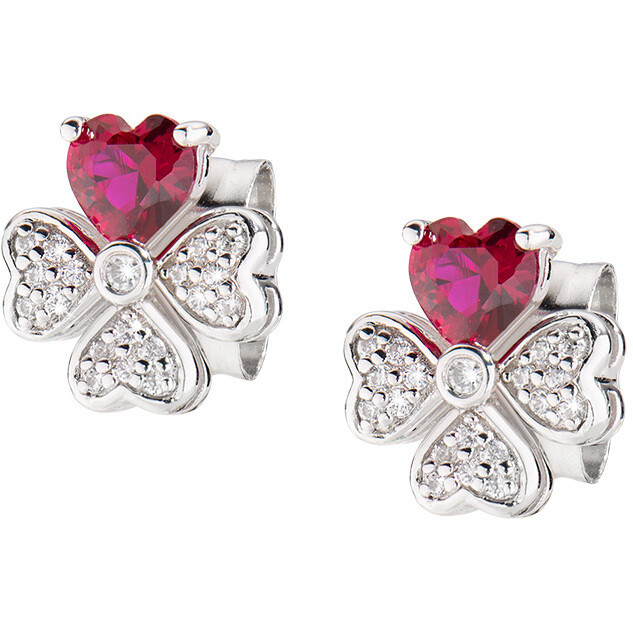 Amen four-leaf clover heart earrings in silver and red zircons