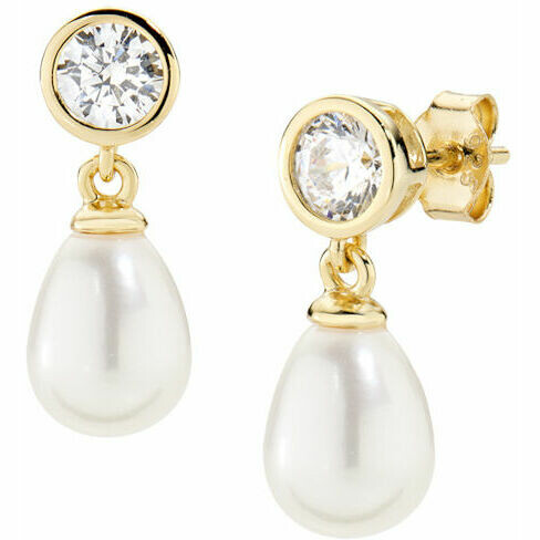Amen Gold Drop Pearl Earrings