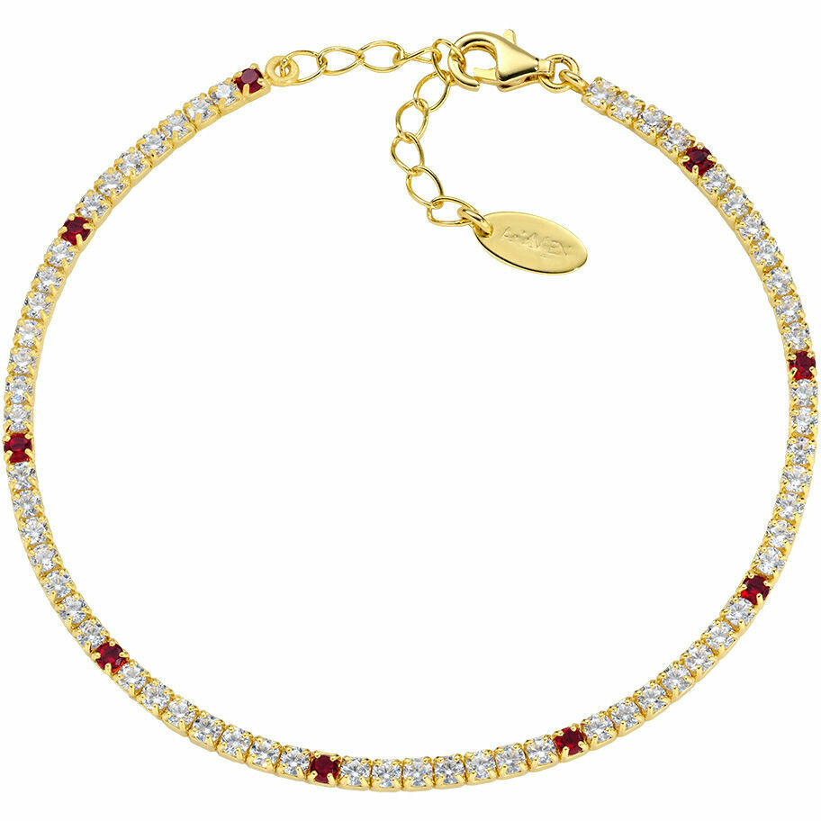 Amen Gold Tennis Bracelet with White and Red Zircons