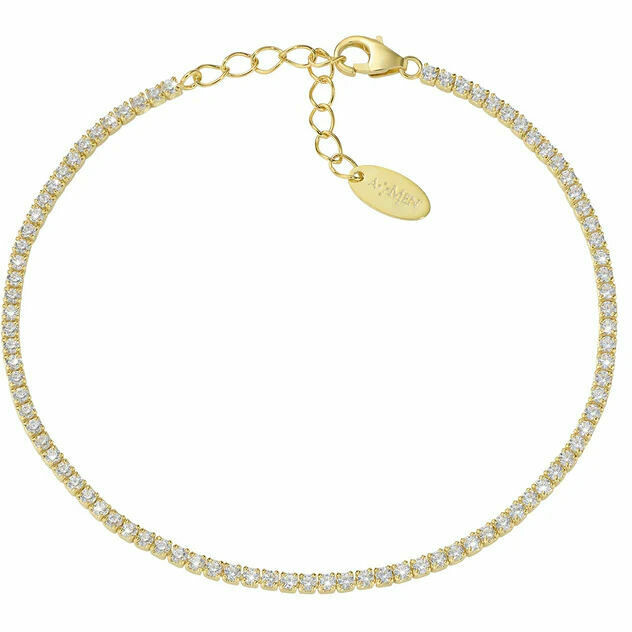 Amen Gold Tennis Bracelet with White Zirconia and 1.5mm Round Cuts