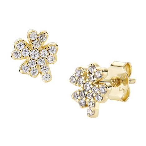 Amen Golden Four-Leaf Clover Earrings with Zirconia