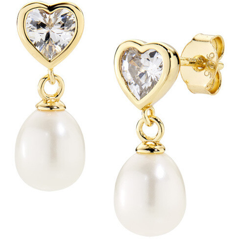 Amen golden heart and drop pearl drop earrings