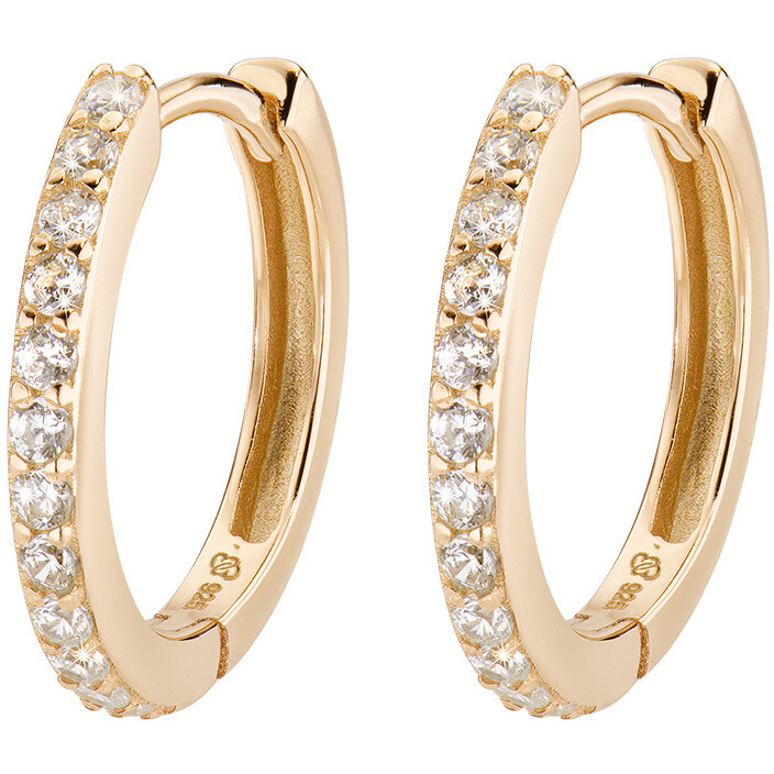 Amen golden hoop earrings in silver and white zircons