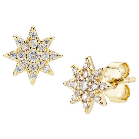 Amen Golden Star Earrings with White Zircons