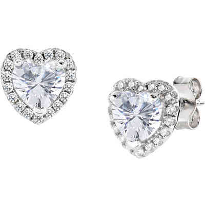 Amen Heart Earring in Silver with White Zircons