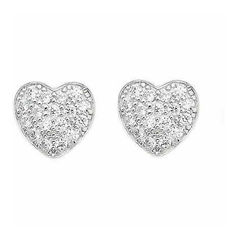 Amen heart lobe earrings in silver and white zircons