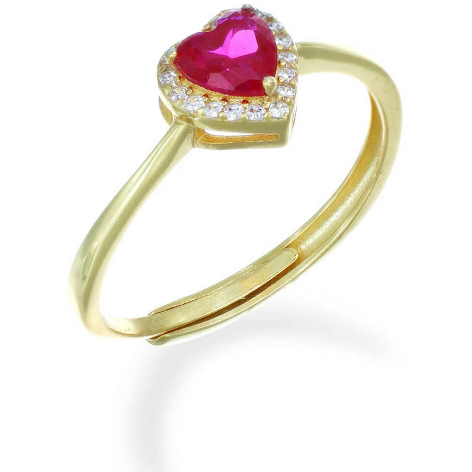 Amen heart ring in golden silver with red zircon and white outline