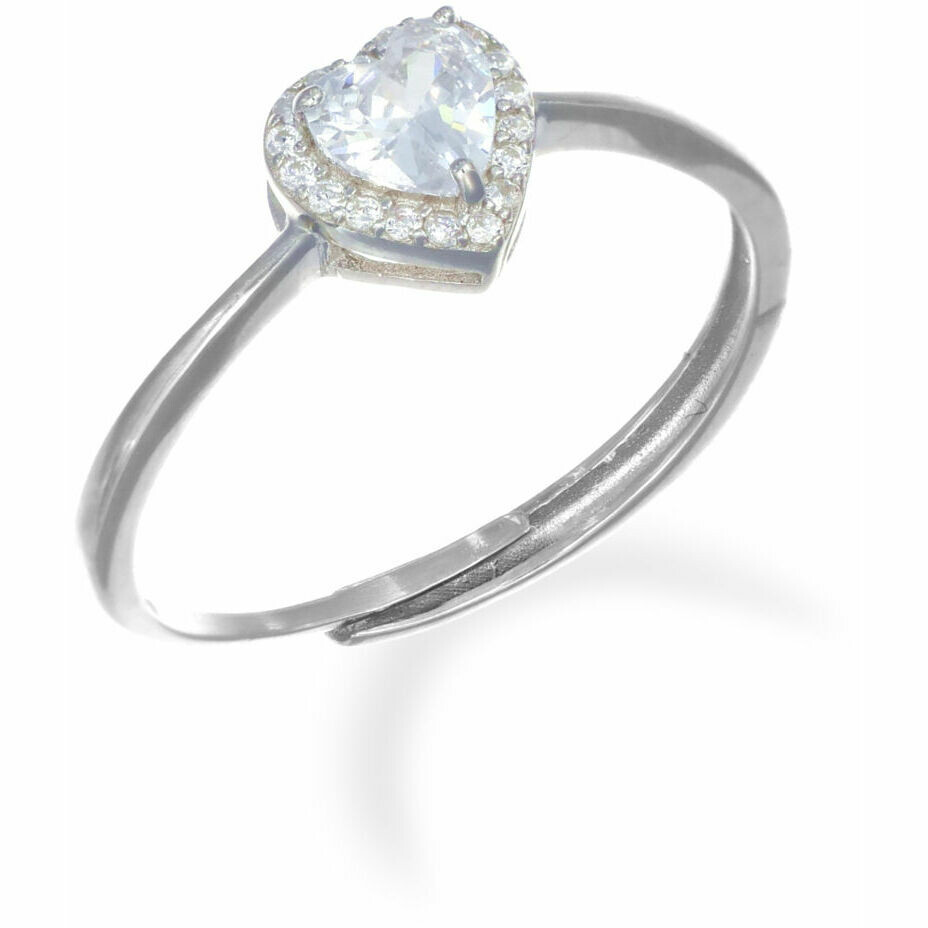 Amen heart ring in silver zircon white heart with contour