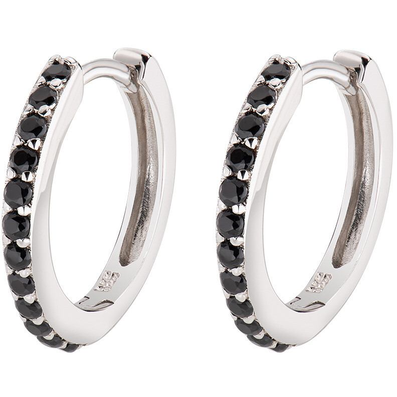 Amen hoop earrings in silver and black zircons