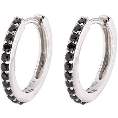 Amen hoop earrings in silver and black zircons
