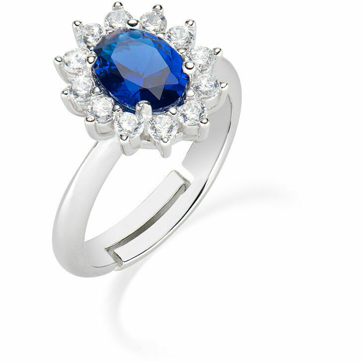 Amen Kate ring in silver with blue oval zircon and white outline