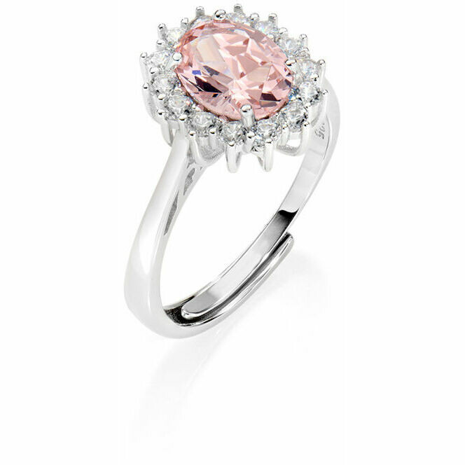 Amen Kate ring in silver with oval pink zirconia and white outline
