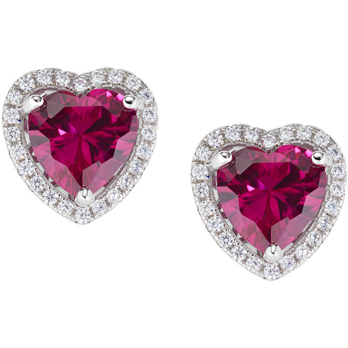 Amen large heart earrings in silver with ruby red heart-cut zircon