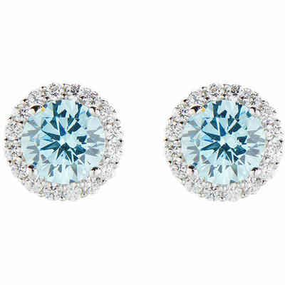 Amen lobe earrings in silver with aquamarine zircons and white outline Amen lobe earrings in silver with aquamarine zircons and white outline