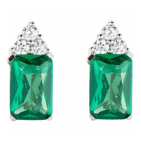 Amen lobe earrings in silver with green and white zircons