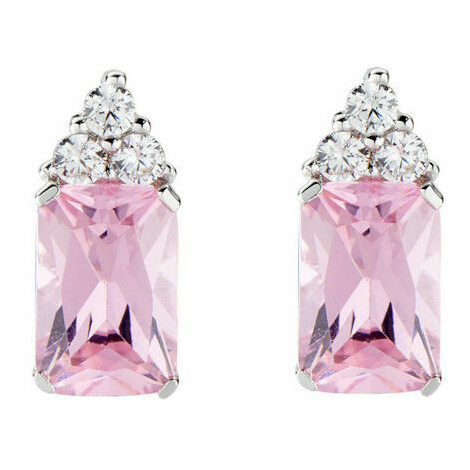 Amen lobe earrings in silver with pink and white zircons