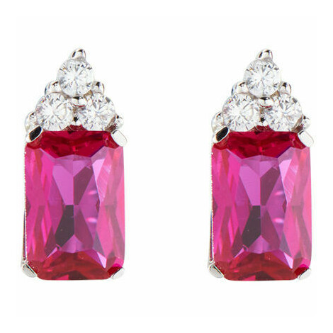 Amen lobe earrings in silver with red and white zircons