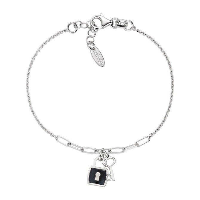 Amen Love Padlock and Key Rhodium Bracelet