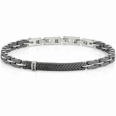 Amen men's bracelet in ceramic steel and black zircons Amen men's bracelet in ceramic steel and black zircons