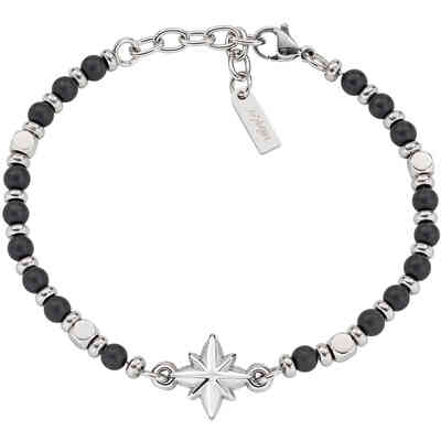 Amen men's bracelet in steel and black onyx with compass rose charm Amen men's bracelet in steel and black onyx with compass rose charm