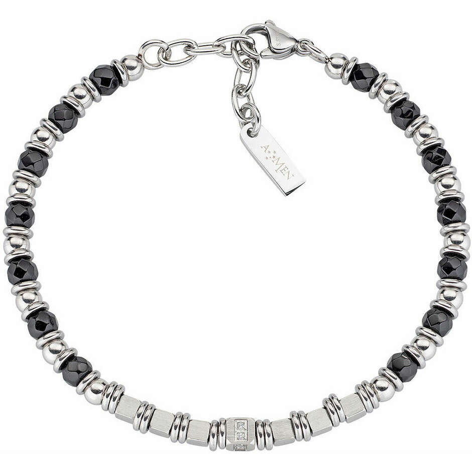 Amen men's bracelet in steel and black onyx