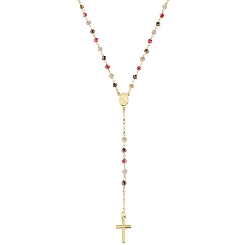 Amen necklace classic golden rosary with multicolor crystals