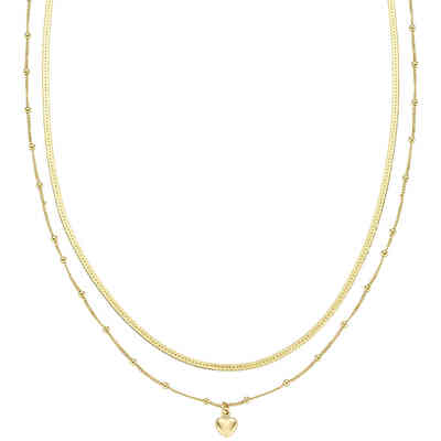 Amen Necklace Double Chain with Golden Heart Amen Necklace Double Chain with Golden Heart