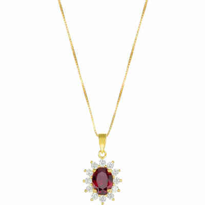 Amen necklace in golden silver and pendant with ruby red zircon Amen necklace in golden silver and pendant with ruby red zircon