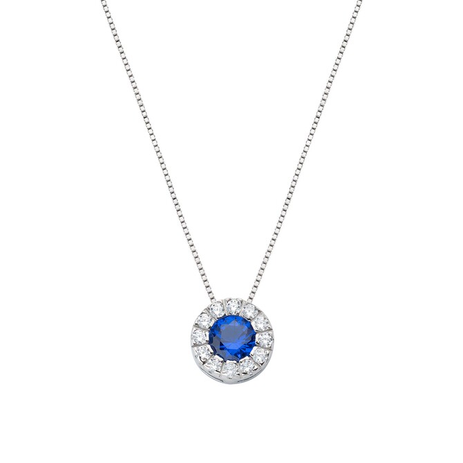 Amen Necklace in Silver and Blue and White Zircons