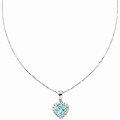 Amen necklace in silver with aquamarine zircon heart pendant Amen necklace in silver with aquamarine zircon heart pendant