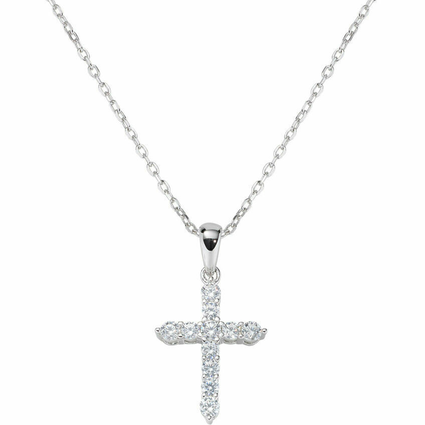 Amen necklace in silver with cross pendant in pave zircons