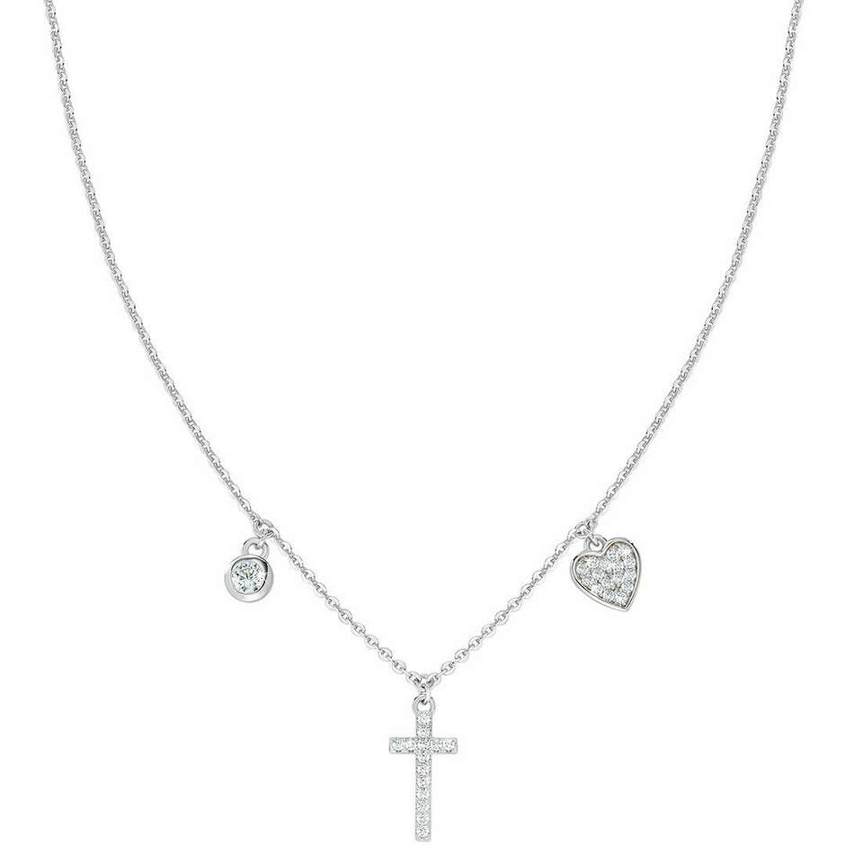 Amen necklace in silver with heart and cross pendants in white zircon pave