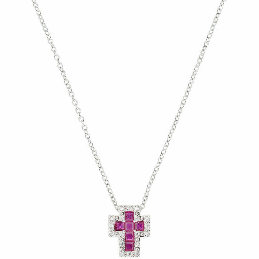 Amen necklace with cross in red and white zircons