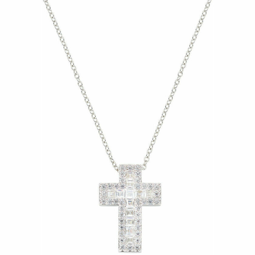 Amen necklace with large cross in white zircons